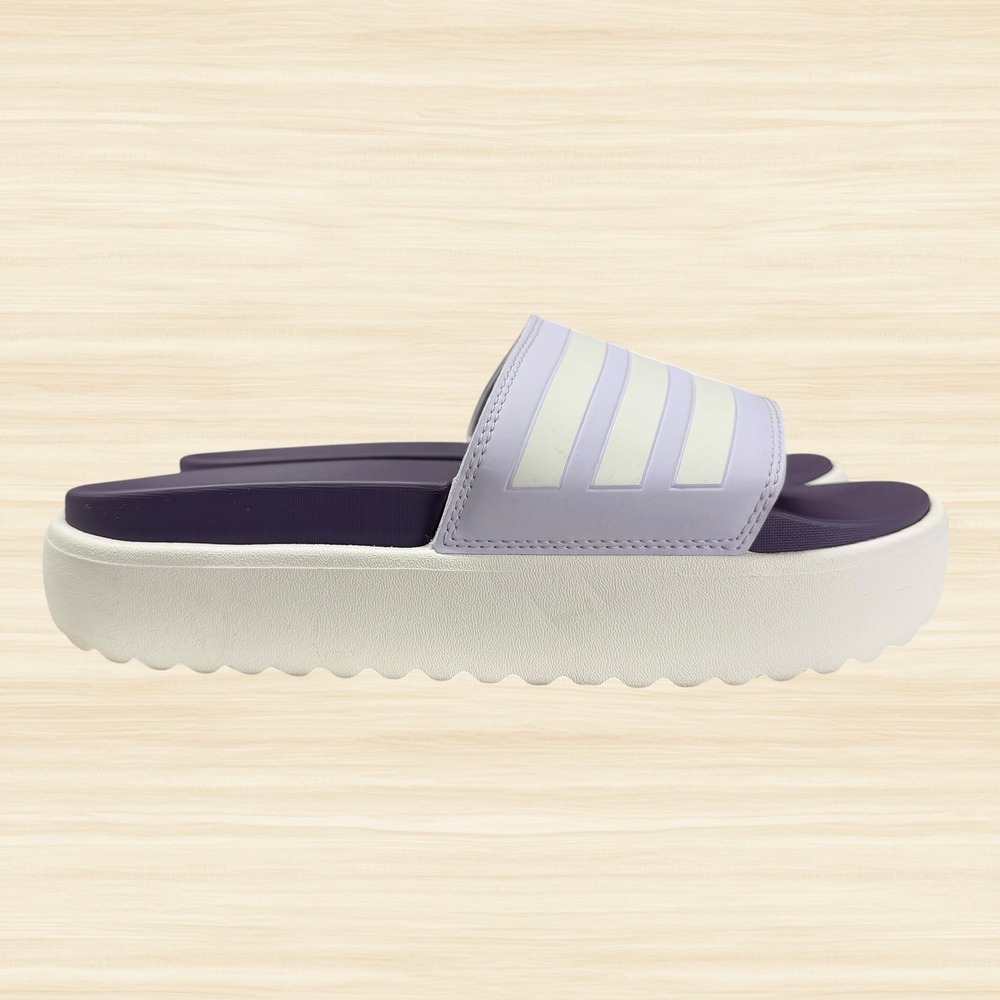 Adidas Adilette Platform Slides Purple White 3 Stripe Sandals Womens 9 Mens 8